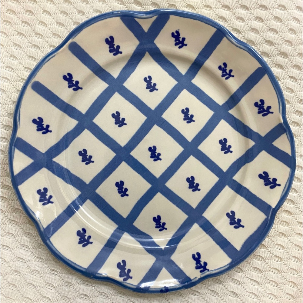 Matceramica Portugal Blue White Lattice Floral Scalloped Salad Plate Ceramic